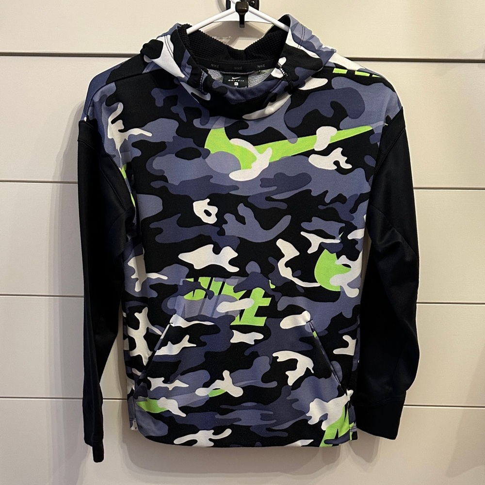 Nike Kids Camo Hoodie - Black, Blue, and Green